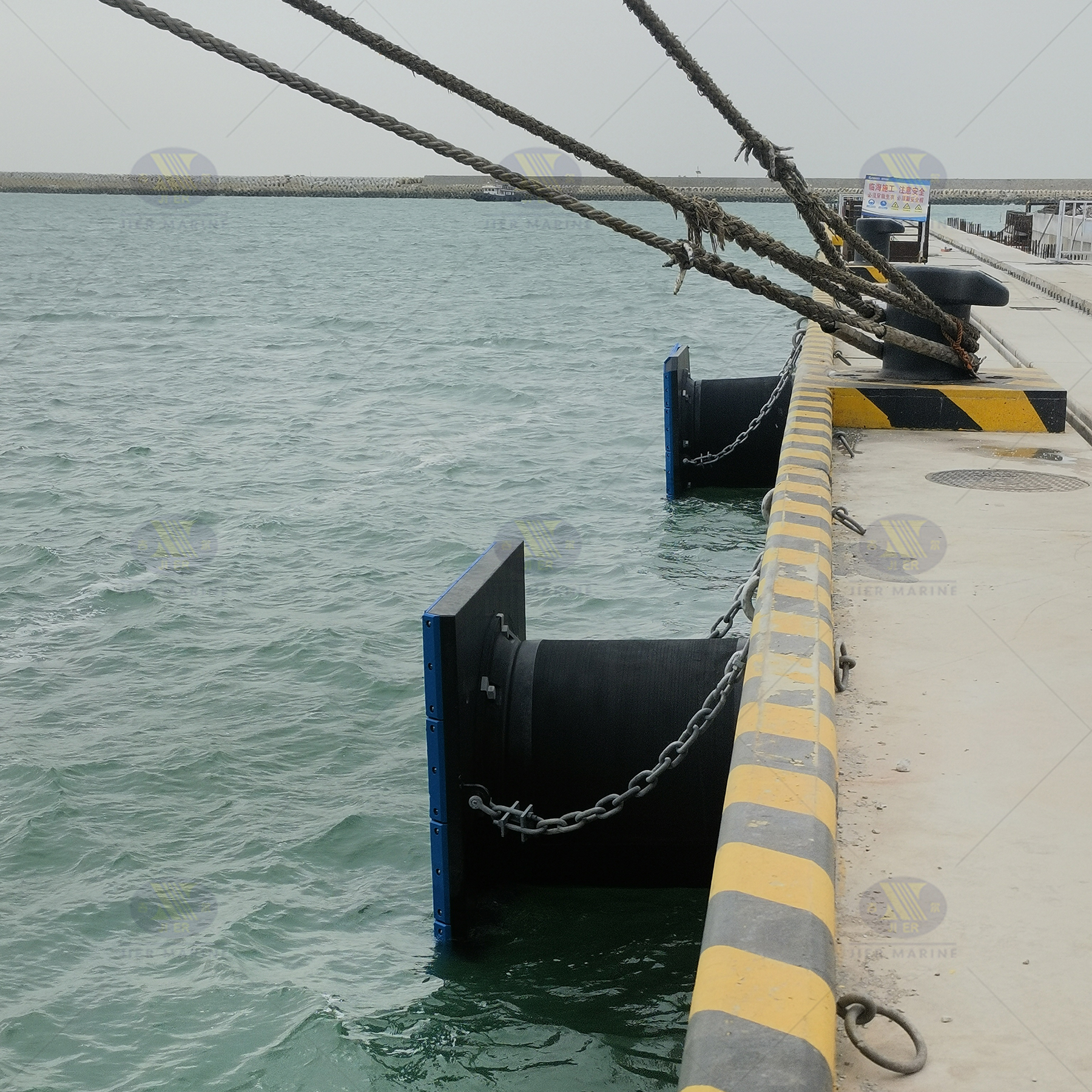 We installed fenders and bollards for Rizhao Port